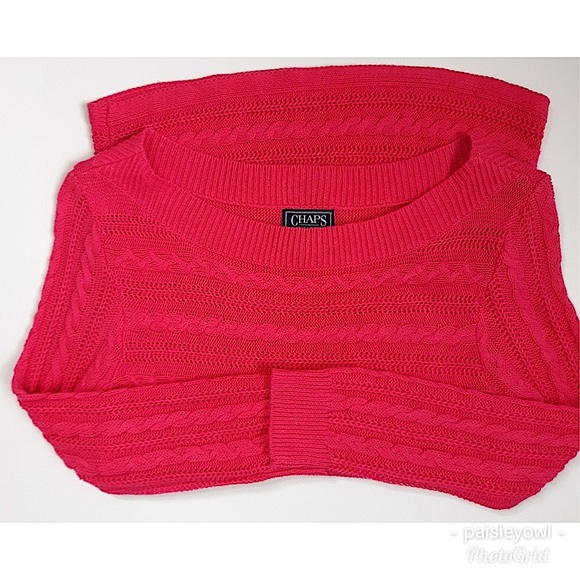 CHAPS Round Neck Cable Knit Pink Sweater - Picture 5 of 8